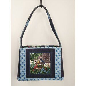 Cat Watching Birds Hard Body Single Handle Purse Bag Beaded with Feet